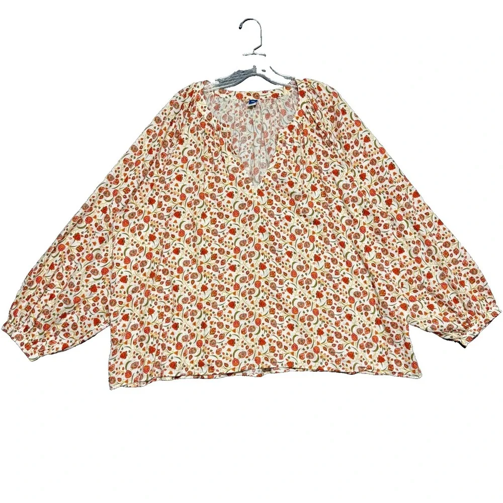 Old Navy Blouse XXL Floral Boho Cottagecore Peasant Prairie Mori Kei Casual Chic